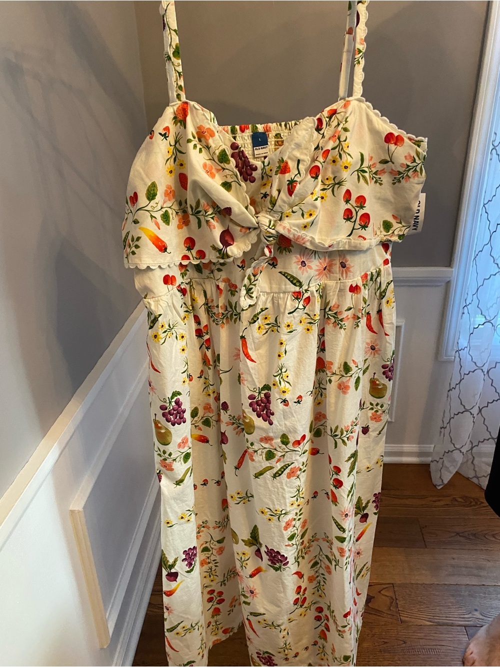 Old Navy White Floral & Fruit Tie-Front Sundress